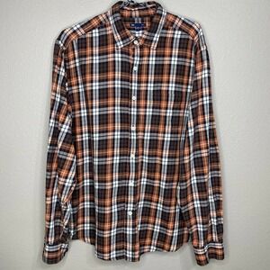 Gap Men's Orange Brown White Plaid Cotton Long Sleeve Button-up Shirt Sz L